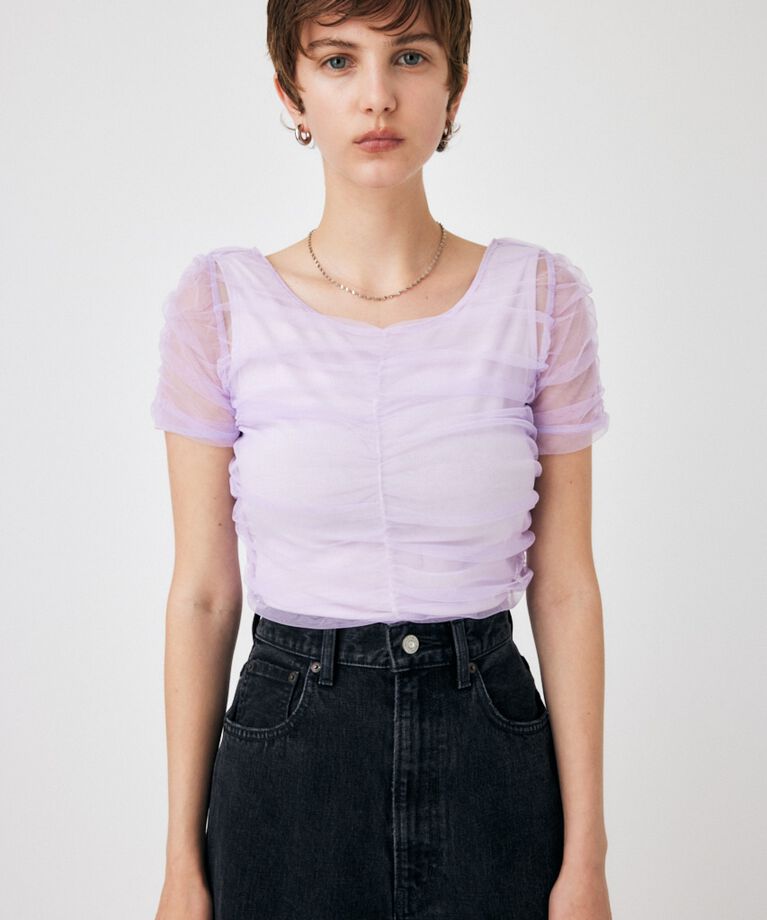 MOUSSY「CUT TULLE トップス」|Tシャツ・カットソー|L/PUR1
