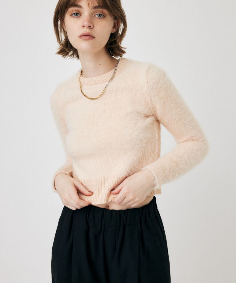 MOUSSY「CROPPED SHAGGY KNIT トップス」|ニット・セーター|L/PNK1