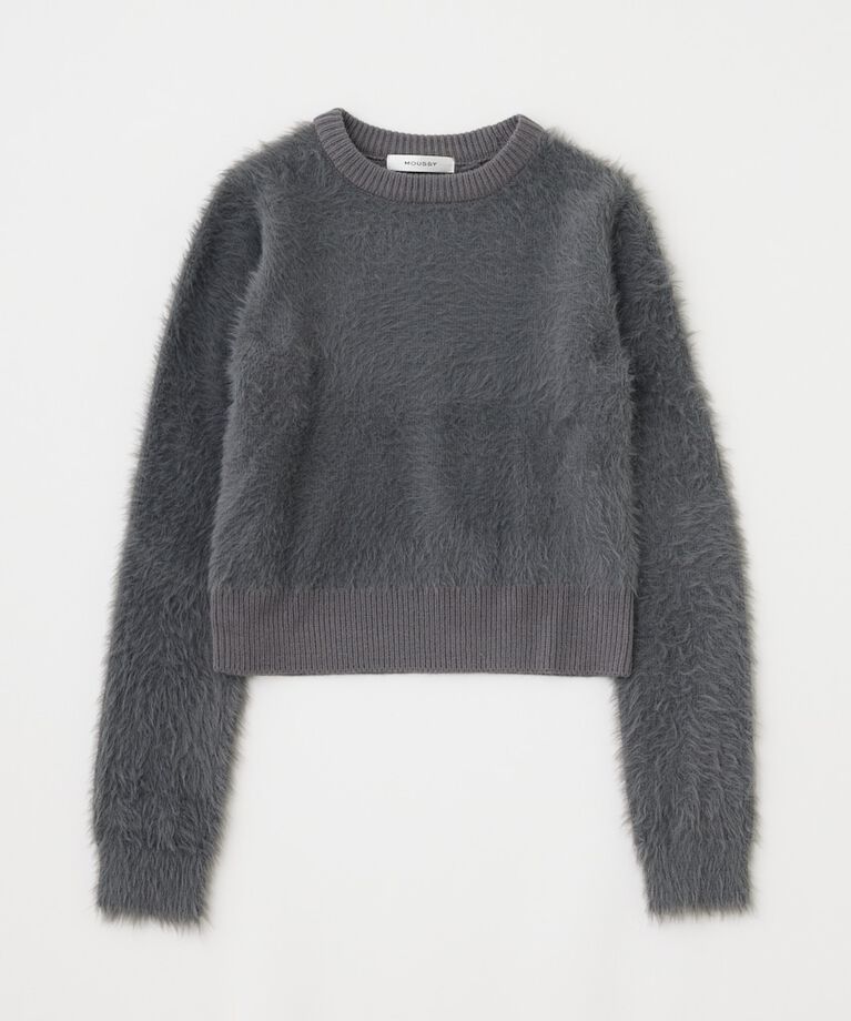 MOUSSY「CROPPED SHAGGY KNIT トップス」|ニット・セーター|C.GRY