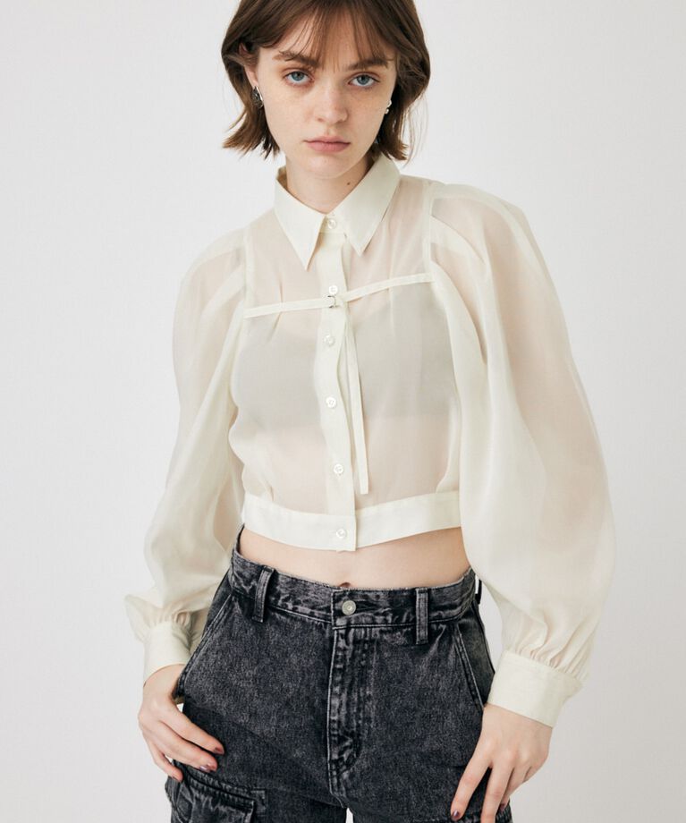 MOUSSY「SHEER TUCK SLEEVE ブラウス」|シャツ・ブラウス|WHT
