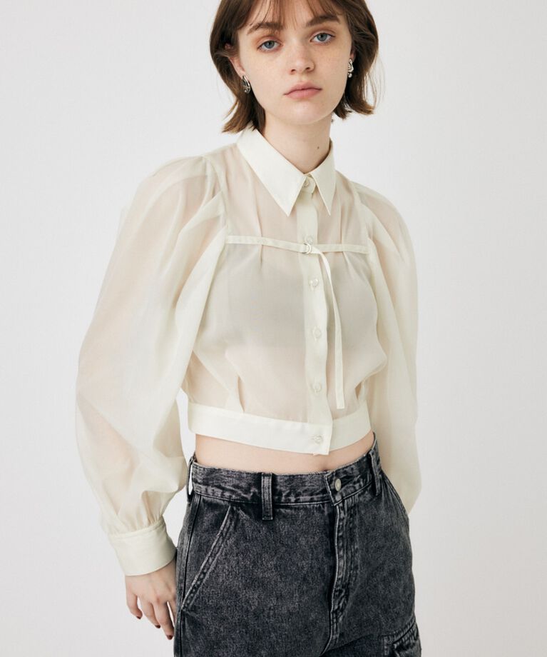 MOUSSY「SHEER TUCK SLEEVE ブラウス」|シャツ・ブラウス|
