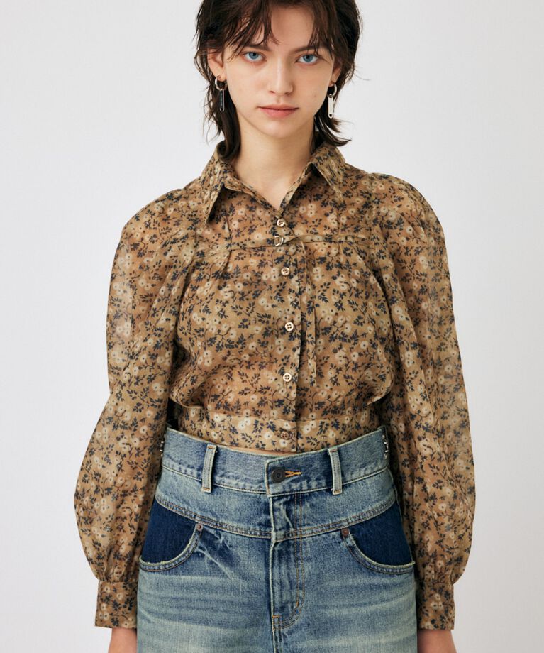 MOUSSY「SHEER TUCK SLEEVE ブラウス」|シャツ・ブラウス|柄YEL5