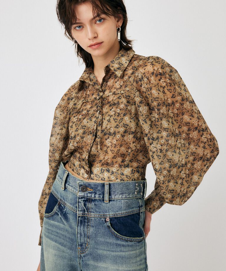 MOUSSY「SHEER TUCK SLEEVE ブラウス」|シャツ・ブラウス|