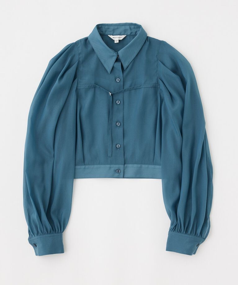 MOUSSY「SHEER TUCK SLEEVE ブラウス」|シャツ・ブラウス|L/BLU1