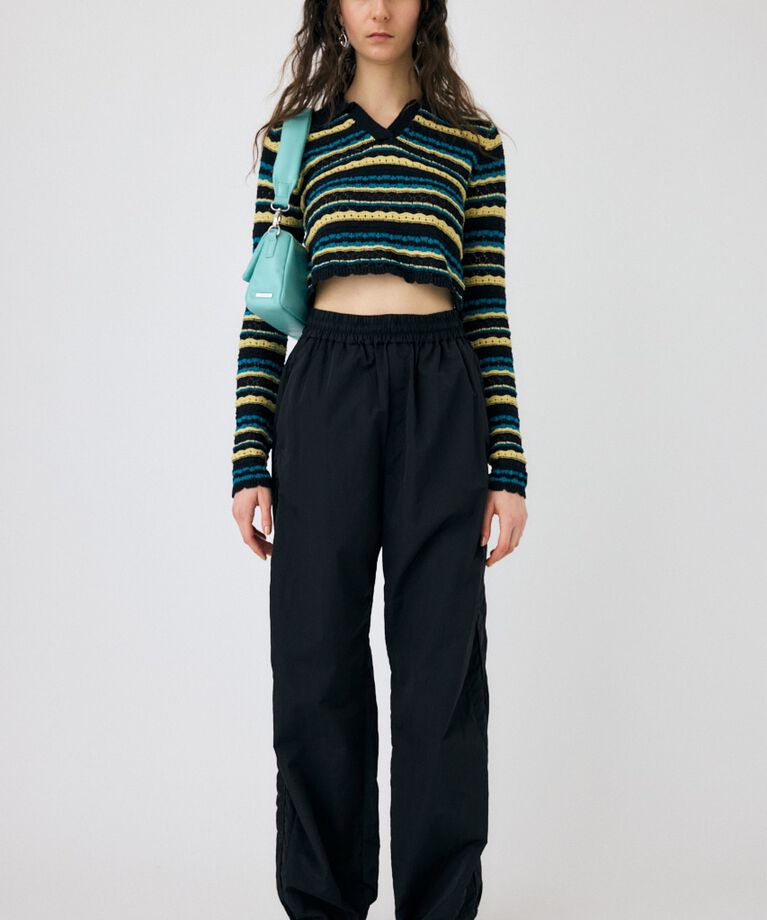 MOUSSY「CROCHET SHIRT ニット」|ニット・セーター|BLK