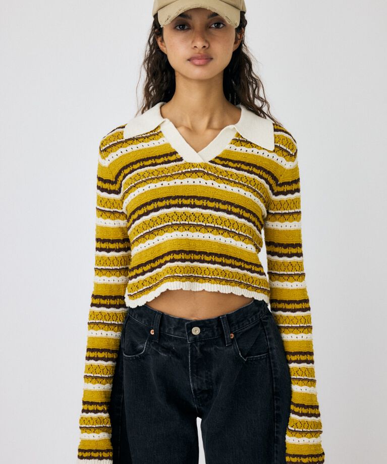 MOUSSY「CROCHET SHIRT ニット」|ニット・セーター|YEL