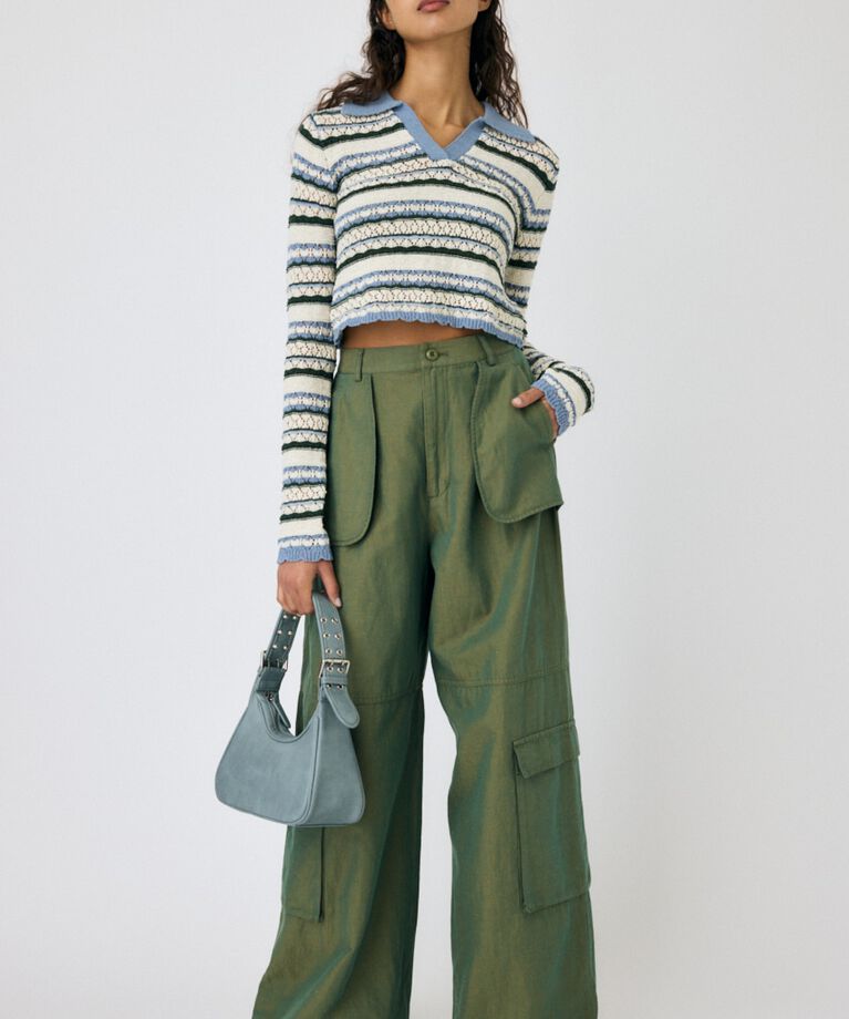 MOUSSY「CROCHET SHIRT ニット」|ニット・セーター|L/BLU1