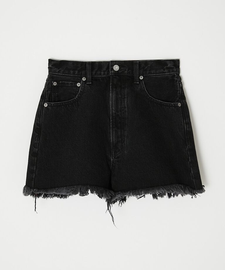 MOUSSY「HW CUT OFF ショートパンツ」|デニム|BLK