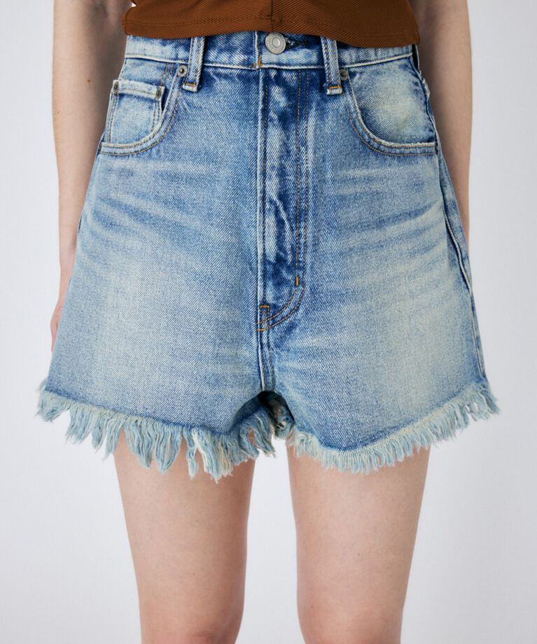 MOUSSY「HW CUT OFF ショートパンツ」|デニム|BLU