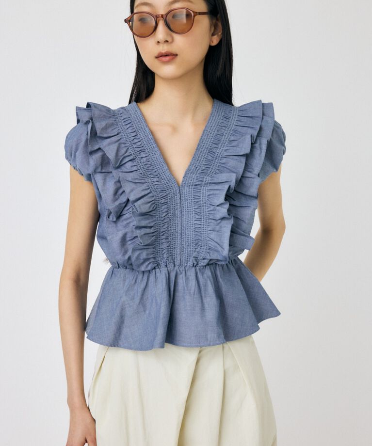 MOUSSY「SHOULDER フリルブラウス」|シャツ・ブラウス|BLU