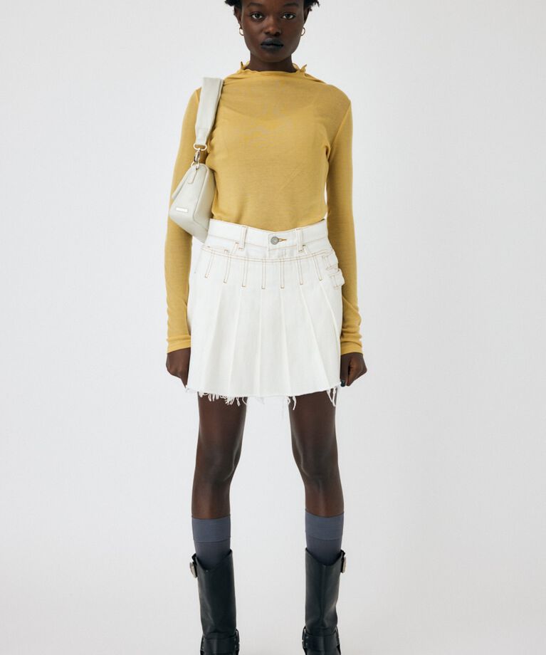 MOUSSY「PLEATS LAYERED ショーツ」|デニム|WHT