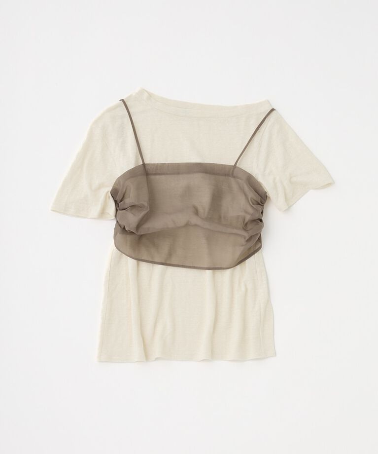 MOUSSY「吸湿､速乾性のある麻のｶｯﾄｿｰと透け感のあるｷｬﾐｿｰﾙの重ね着 」|Tシャツ・カットソー|