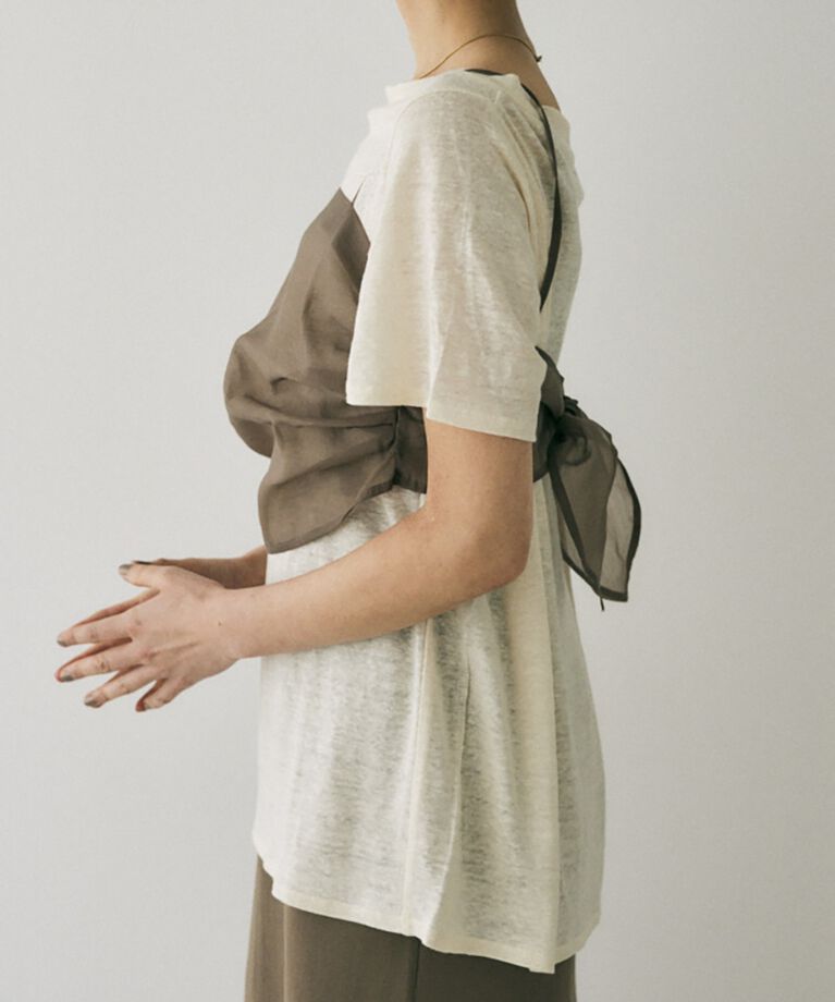 MOUSSY「吸湿､速乾性のある麻のｶｯﾄｿｰと透け感のあるｷｬﾐｿｰﾙの重ね着 」|Tシャツ・カットソー|