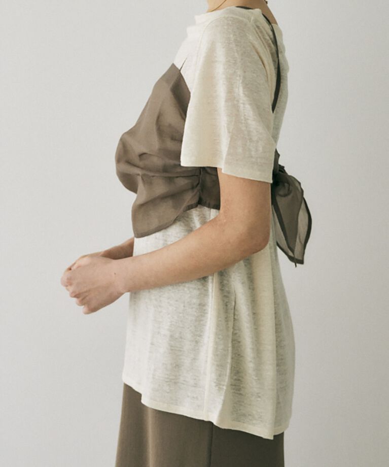MOUSSY「吸湿､速乾性のある麻のｶｯﾄｿｰと透け感のあるｷｬﾐｿｰﾙの重ね着 」|Tシャツ・カットソー|