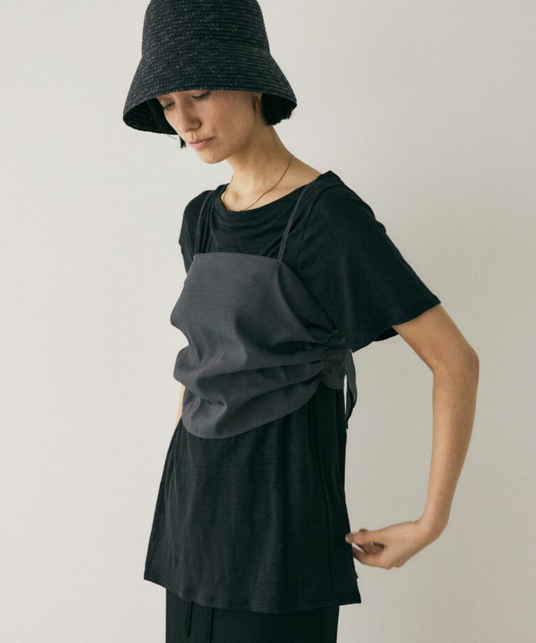 MOUSSY「吸湿､速乾性のある麻のｶｯﾄｿｰと透け感のあるｷｬﾐｿｰﾙの重ね着 」|Tシャツ・カットソー|BLK