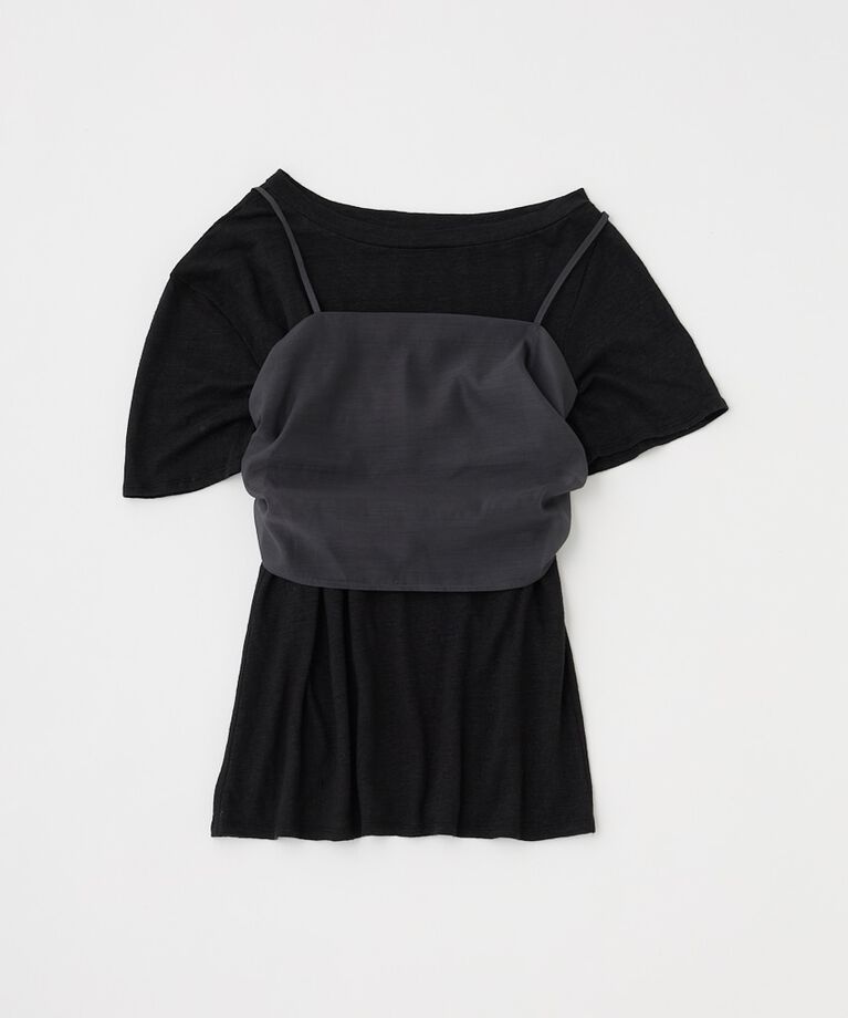 MOUSSY「吸湿､速乾性のある麻のｶｯﾄｿｰと透け感のあるｷｬﾐｿｰﾙの重ね着 」|Tシャツ・カットソー|