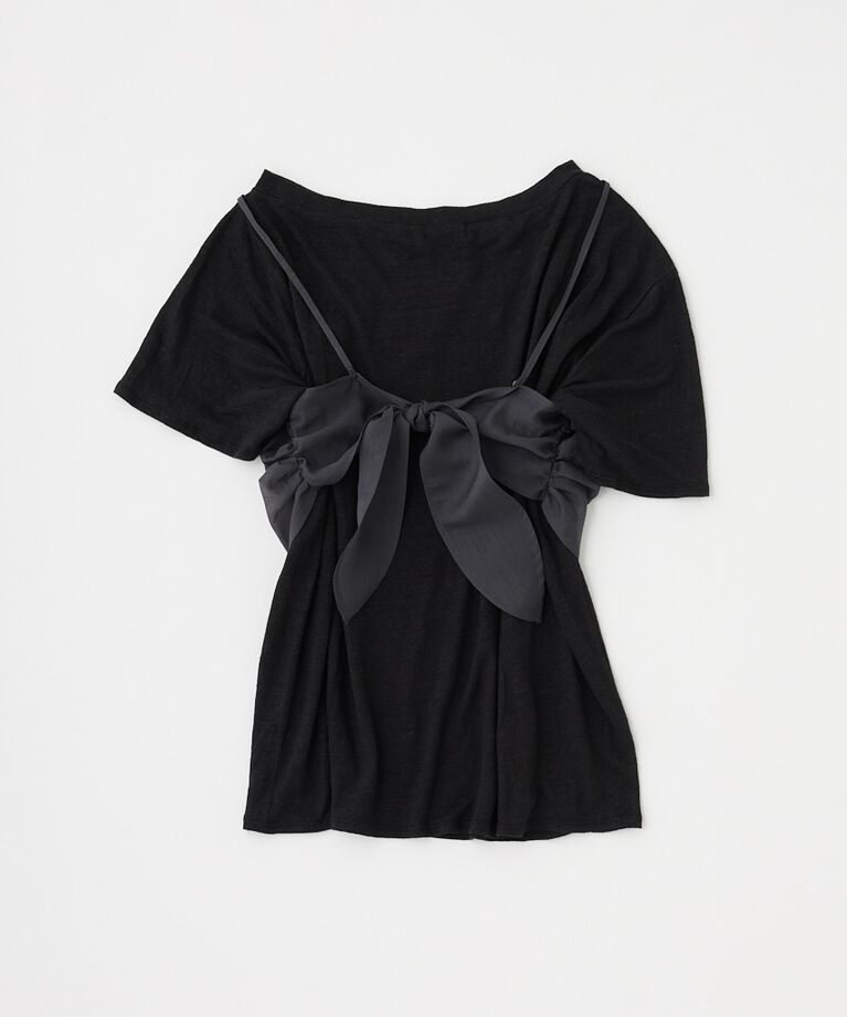 MOUSSY「吸湿､速乾性のある麻のｶｯﾄｿｰと透け感のあるｷｬﾐｿｰﾙの重ね着 」|Tシャツ・カットソー|