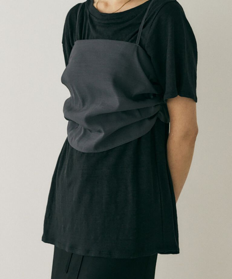MOUSSY「吸湿､速乾性のある麻のｶｯﾄｿｰと透け感のあるｷｬﾐｿｰﾙの重ね着 」|Tシャツ・カットソー|