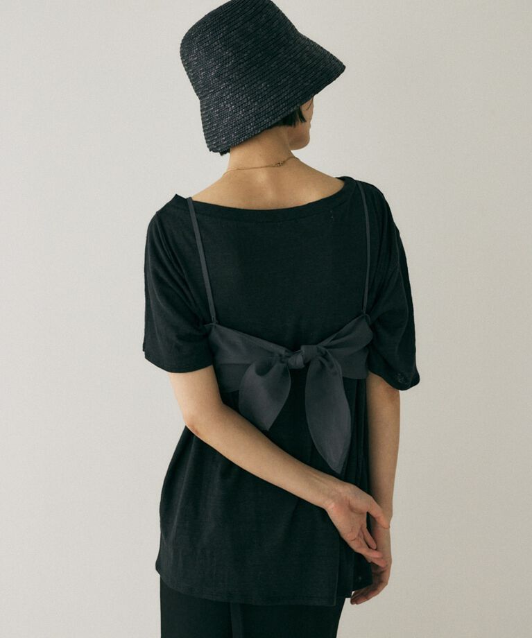 MOUSSY「吸湿､速乾性のある麻のｶｯﾄｿｰと透け感のあるｷｬﾐｿｰﾙの重ね着 」|Tシャツ・カットソー|