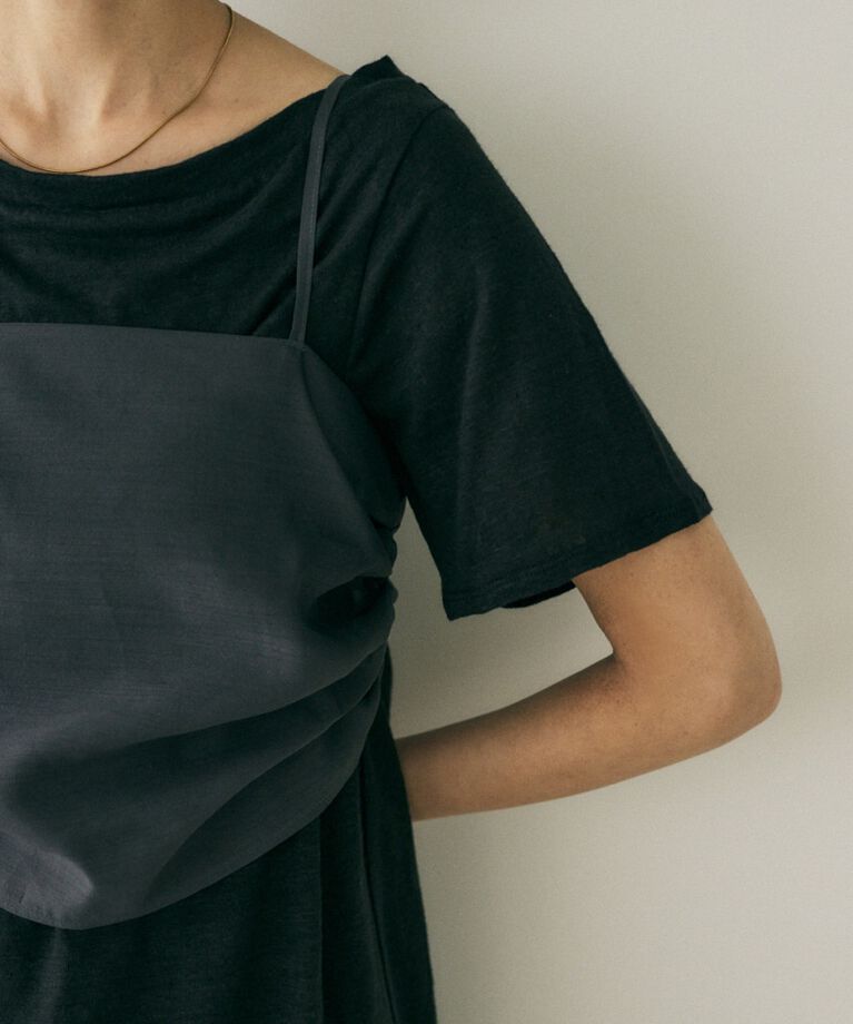 MOUSSY「吸湿､速乾性のある麻のｶｯﾄｿｰと透け感のあるｷｬﾐｿｰﾙの重ね着 」|Tシャツ・カットソー|