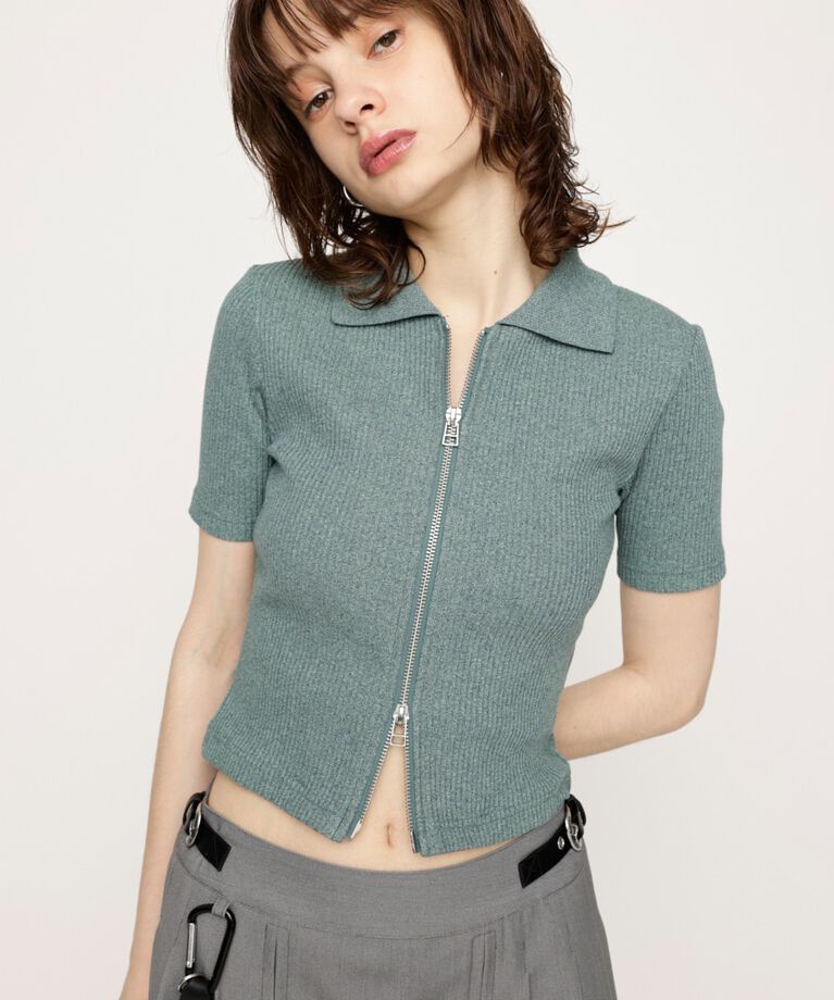 SLY「FRONT ZIP CUT RIB トップス」|Tシャツ・カットソー|