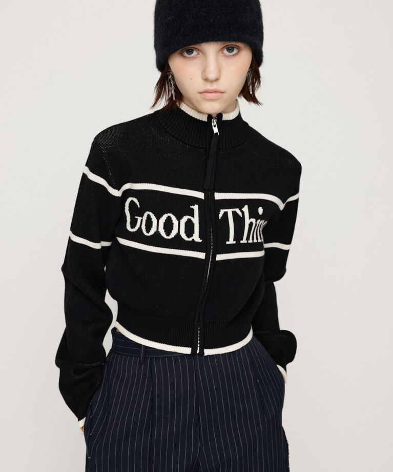 SLY「LINE LOGO ZIP カーディガン」|カーディガン|BLK