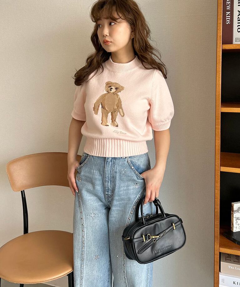 LILY BROWN「【WEB限定00サイズ】[L.B CANDY STOCK]ビジュースタッズワイドデニムパンツ」|デニム|
