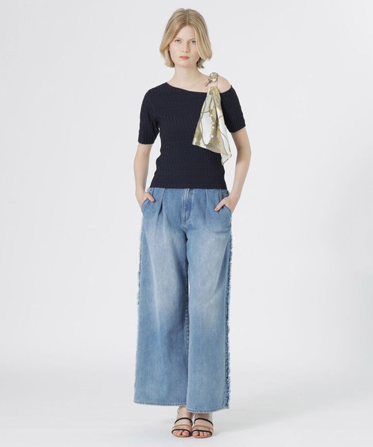  「スカーフコンビカットアウトニット」|Tシャツ・カットソー|