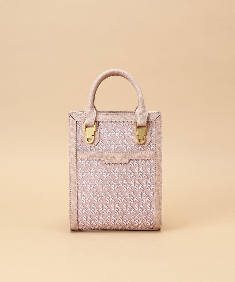 Samantha Thavasa「ST Jacquard シルエット 縦型スクエアトートバッグ」|トートバッグ|ピンク