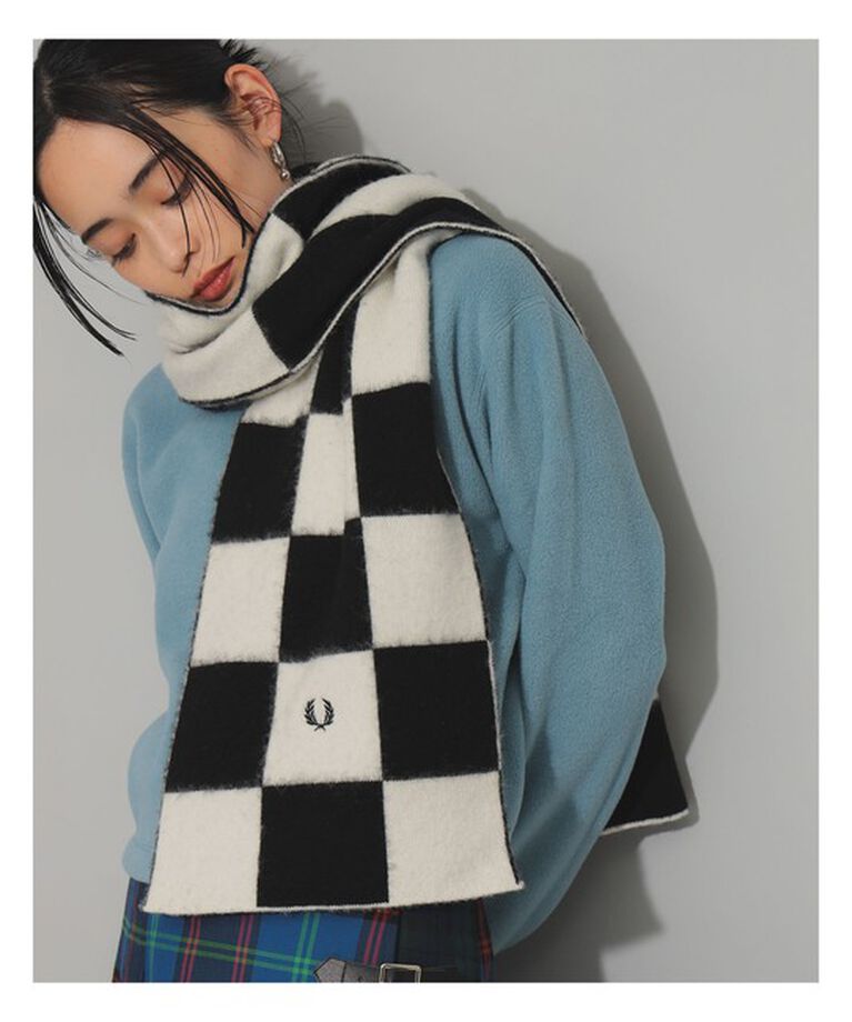 Ray BEAMS 「FRED PERRY / Chequerboard Lambswool Scarf」|ストール|ECRU