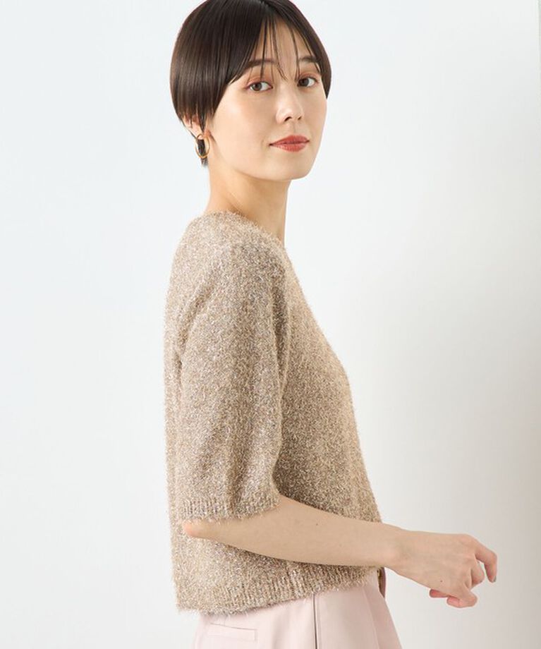NOLLEY'S sophi「カシミヤ混キラキラフェザー5分袖プルオーバーニット」|ニット・セーター|