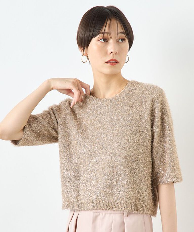 NOLLEY'S sophi「カシミヤ混キラキラフェザー5分袖プルオーバーニット」|ニット・セーター|