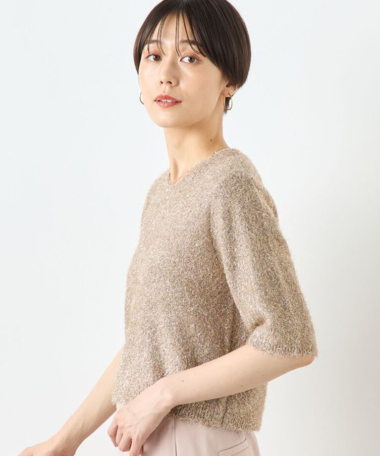 NOLLEY'S sophi「カシミヤ混キラキラフェザー5分袖プルオーバーニット」|ニット・セーター|