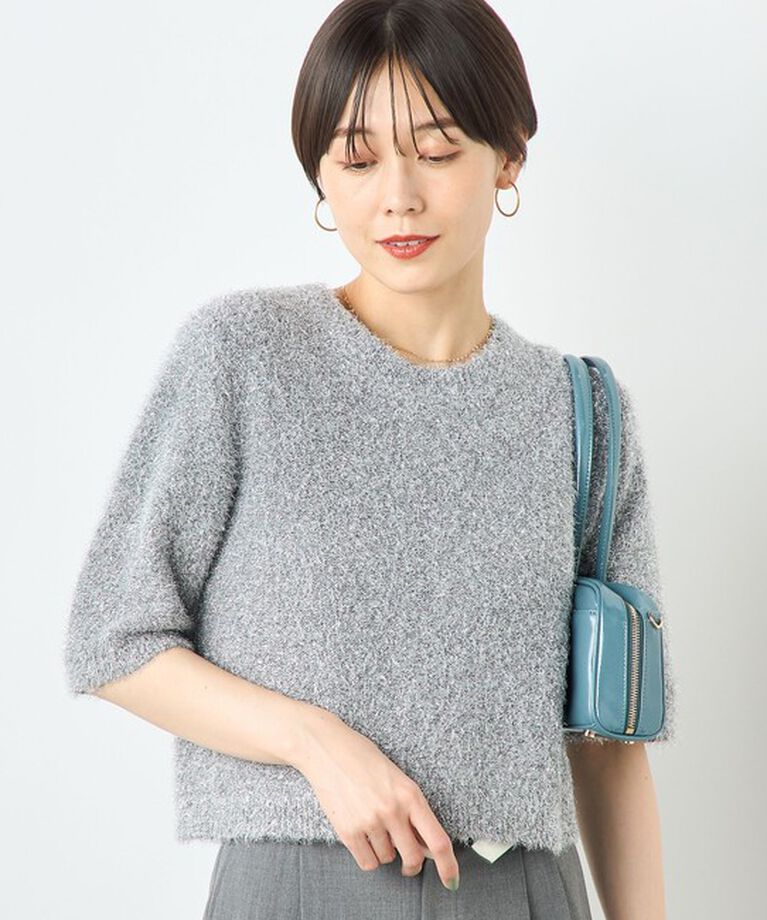 NOLLEY'S sophi「カシミヤ混キラキラフェザー5分袖プルオーバーニット」|ニット・セーター|