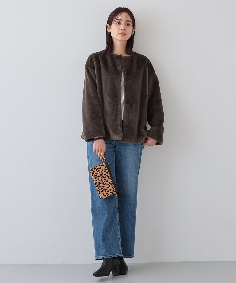 INDIVI「【トレンドコート】大人フェイクファーコート」|ノーカラーコート|