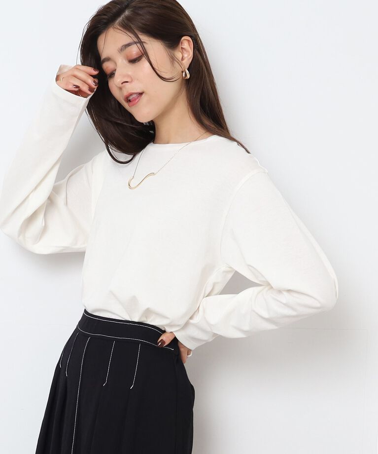 SHOO･LA･RUE「レイヤードコーデにも！ ラウンドヘム ベーシックロンT」|Tシャツ・カットソー|ﾎﾜｲﾄ(002)