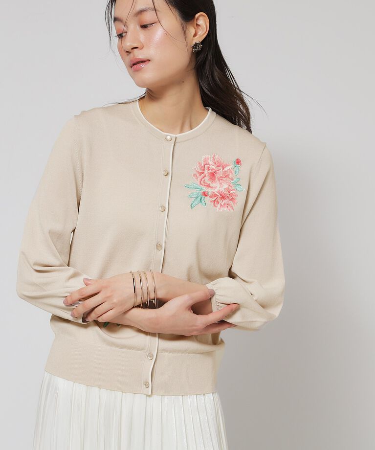 SunaUna「【SS～Lサイズ展開／グラデーションフラワー】クラフトニット」|カーディガン|グレージュ(550)
