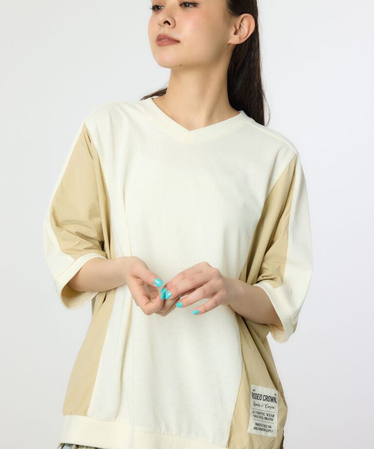 RODEO CROWNS「ドッキング切替ドルマントップス」|Tシャツ・カットソー|O/WHT1