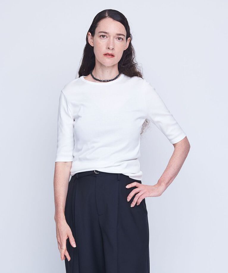 AEWEN MATOPH「＜AEWEN MATOPH＞コットン フライス 5分袖 クルーネックTシャツ」|Tシャツ・カットソー|WHITE