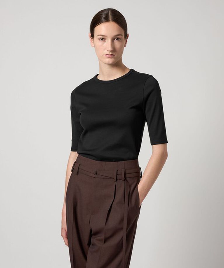 AEWEN MATOPH「＜AEWEN MATOPH＞コットン フライス 5分袖 クルーネックTシャツ」|Tシャツ・カットソー|BLACK
