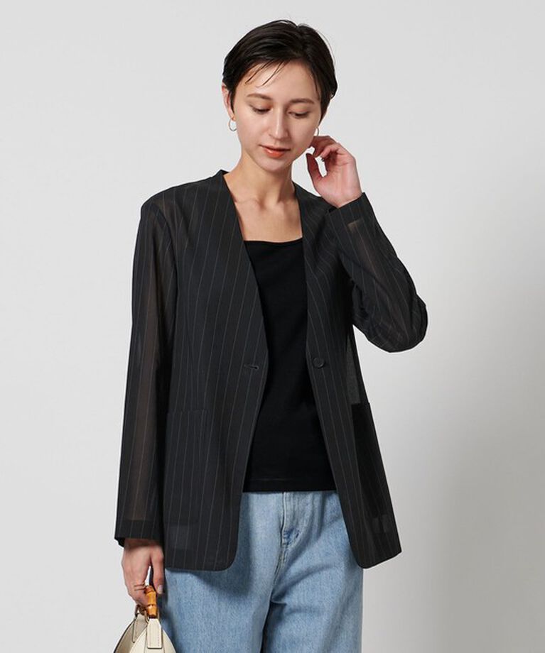 UNITED ARROWS「ストライプ シアー ジャケット」|ノーカラージャケット|