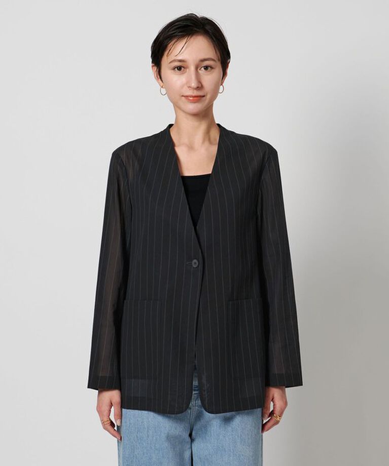 UNITED ARROWS「ストライプ シアー ジャケット」|ノーカラージャケット|