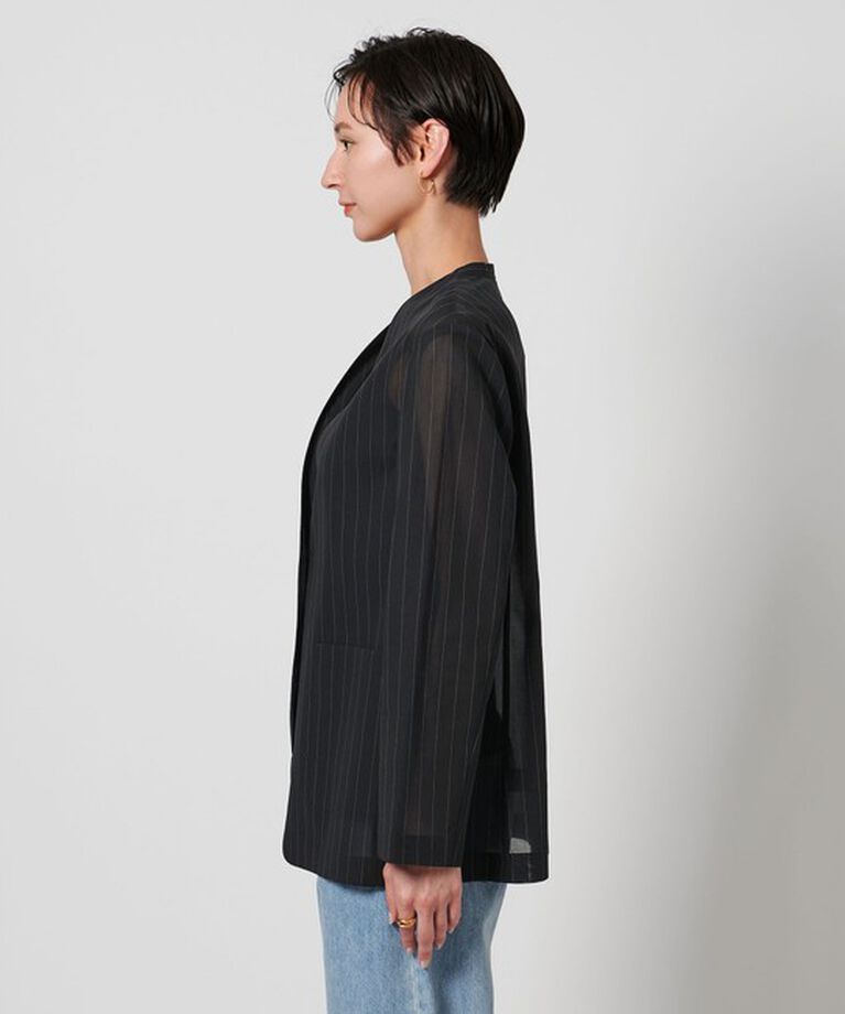 UNITED ARROWS「ストライプ シアー ジャケット」|ノーカラージャケット|