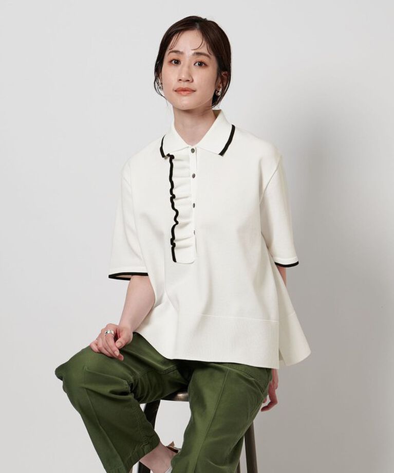 UNITED ARROWS「ミニマルフリル  ニット 5SL」|ニット・セーター|OFF WHITE