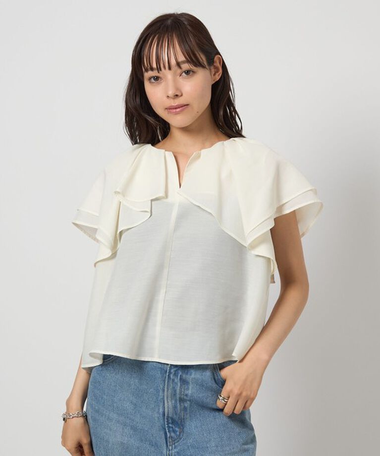 EMMEL REFINES「＜EMMEL REFINES＞EM シアースラブ ラッフル ブラウス」|シャツ・ブラウス|WHITE