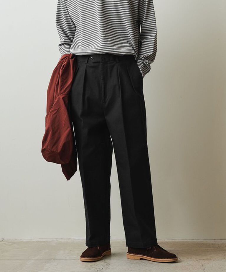 STEVEN ALAN「＜Steven Alan＞ ドリル インツープリーツ ドレス トラウザーズ」|チノ|BLACK