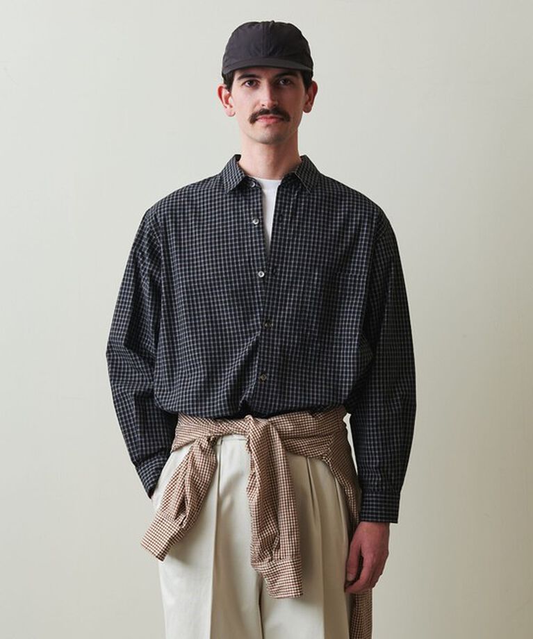 STEVEN ALAN「＜Steven Alan＞ ポプリン トリプルチェック レギュラーカラー シャツ LOOSE」|シャツ・ブラウス|BLACK