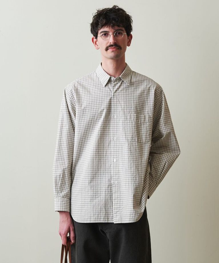 STEVEN ALAN「＜Steven Alan＞ ポプリン トリプルチェック レギュラーカラー シャツ LOOSE」|シャツ・ブラウス|NATURAL