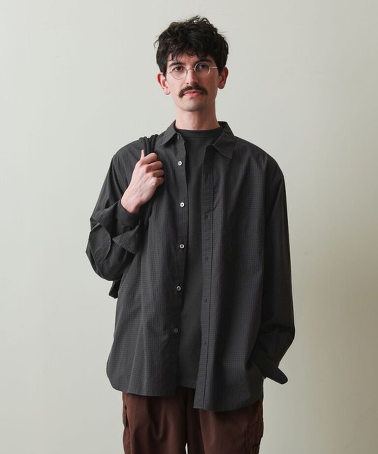 STEVEN ALAN「＜Steven Alan＞ 60 コンパクトヤーン チェック レギュラーカラー シャツ ALINE LOOSE」|シャツ・ブラウス|DK.GRAY