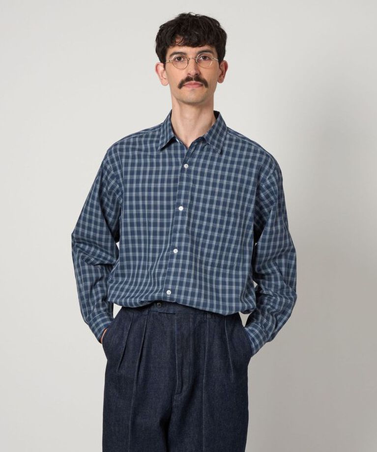 STEVEN ALAN「＜Steven Alan＞ C/L/S チェック レギュラーカラー シャツ ALINE LOOSE」|シャツ・ブラウス|NAVY
